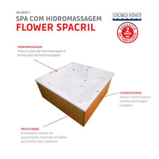 Spa Com Hidromassagem Aquecedor e Cromoterapia Flower Spacril Top Line Ouro Fino 180x180cm - Imagem principal - 641fd474-c4a0-40ed-9b11-81b3dd5fc0b5