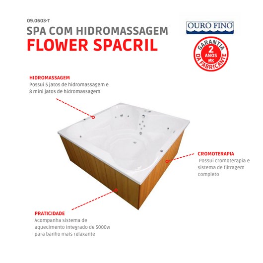 Spa Flower Spacril Top Line Com Hidromassagem 4 Lugares Ouro Fino 180x180cm - Imagem principal - a648e3a9-2d43-4035-ade0-0ef3be7eb18f
