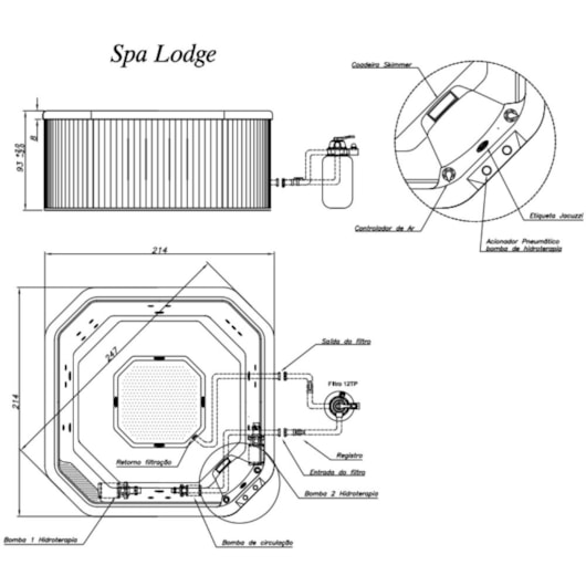 Spa Lodge 8 Lugares com Aquecedor e Painel 214cm X 93cm Jacuzzi - Imagem principal - 74674ca8-a82a-45e1-9748-00d5874fb23e