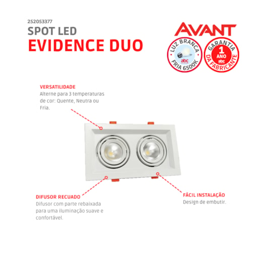 Spot Led Evidence Duo Luz Amarela E Branca 14W Branco Fosco Avant - Imagem principal - 2922d9a7-e111-4a87-a556-4c4a97c86ac4