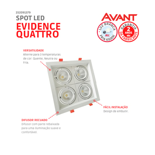 Spot Led Evidence Quattro Luz Amarela E Branca 28W Branco Fosco Avant - Imagem principal - b4791354-857d-4597-9da2-6bac4d0ec8cc