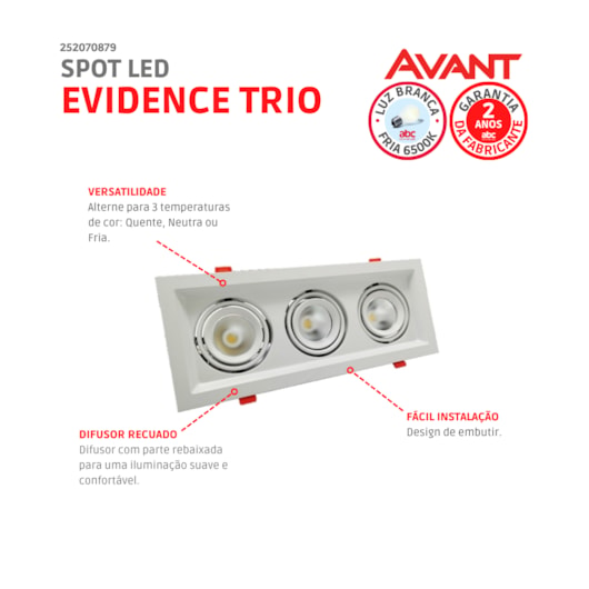 Spot Led Evidence Trio Luz Amarela E Branca 21W Branco Fosco Avant - Imagem principal - da130bd1-2cdb-4adf-825b-36c733288ad7