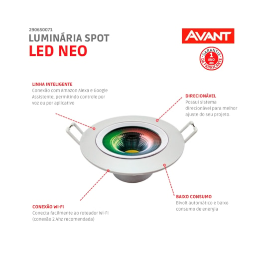 Spot Led Neo Redondo 5W Luz Amarela 2700K Luz Branca 6500K E Rgb Bivolt Avant - Imagem principal - fee50c5f-6258-4daa-a7dd-e374892a3c4f