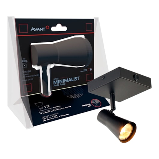 Spot Minimalist 1Xgu10 Preto Fosco Avant - Imagem principal - 38d05aae-a91b-4ef9-ac35-765fb001c7ed