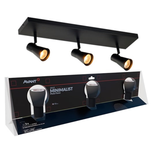 Spot Minimalist 3Xgu10 Preto Fosco Avant - Imagem principal - 26a71c10-9019-4002-8614-a2e0ea0e18df
