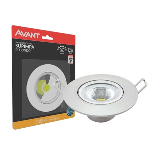 Spot Supimpa Led Redondo 12W Branco Fosco Luz Amarela 3000K Bivolt Avant - Imagem principal - d0f77616-5403-4cb8-b62b-e92ad80d226a