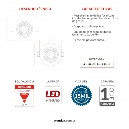 Spot Supimpa Redondo De Embutir 5w 3000k Luz Amarela Bivolt Avant - Imagem principal - c8efd935-06dd-4d9a-80c5-663f6bd214d5