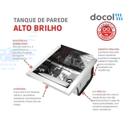 Tanque De Parede Reto Alto Brilho  Docol 44x48x26cm 23 L - Imagem principal - 78bc9acf-7dc5-4410-9ba7-c400ad1f9327