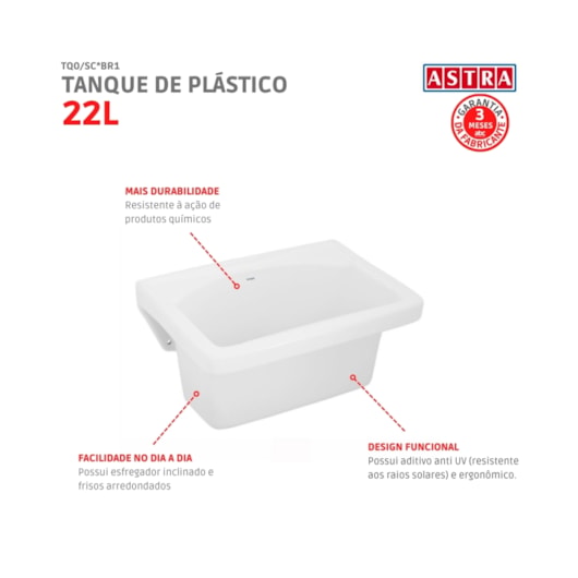 Tanque De Plástico 22L TQ0/sc Branco Astra - Imagem principal - cb21b4ac-f2fc-46d2-8f76-a74322217a0c