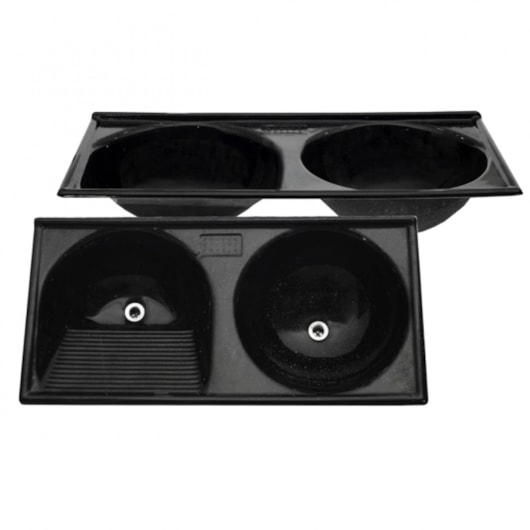 Tanque Duplo Marmofibra Preto Absoluto Decoralita 112x53cm - Imagem principal - 086dd077-a3ec-4ada-9af7-4056fe86f8ae