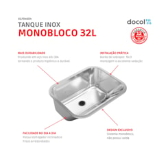 Tanque Monobloco Polido Docol 32L 55x45x23 cm