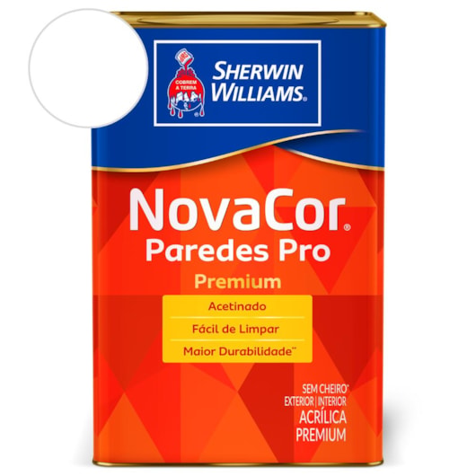 Tinta ACR Acetinado Paredes Pro NovaCor Branco Sherwin Williams 18L - Imagem principal - 5432579e-a66e-497b-bf5b-2a97b1d54c2f
