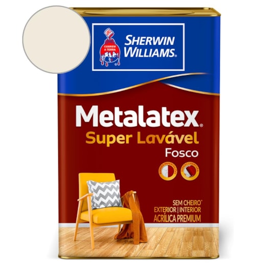 Tinta ACR Metalatex Fosco Bianco Sereno Sherwin Williams 18L - Imagem principal - 10b587df-9df2-49d3-b062-255ba2857d0b