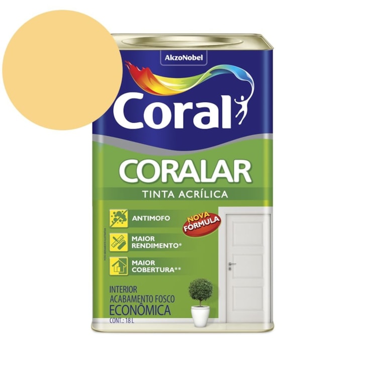 Tinta Acrílica Econômica Coralar Acrílico Fosco Amarelo Canário 18l Coral