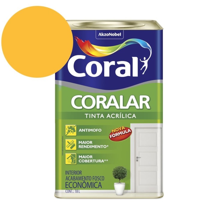 Tinta Acrílica Econômica Coralar Acrílico Fosco Amarelo Frevo 18l Coral