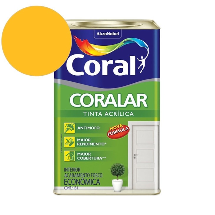 Tinta Acrílica Econômica Coralar Acrílico Fosco Amarelo Frevo 18l Coral