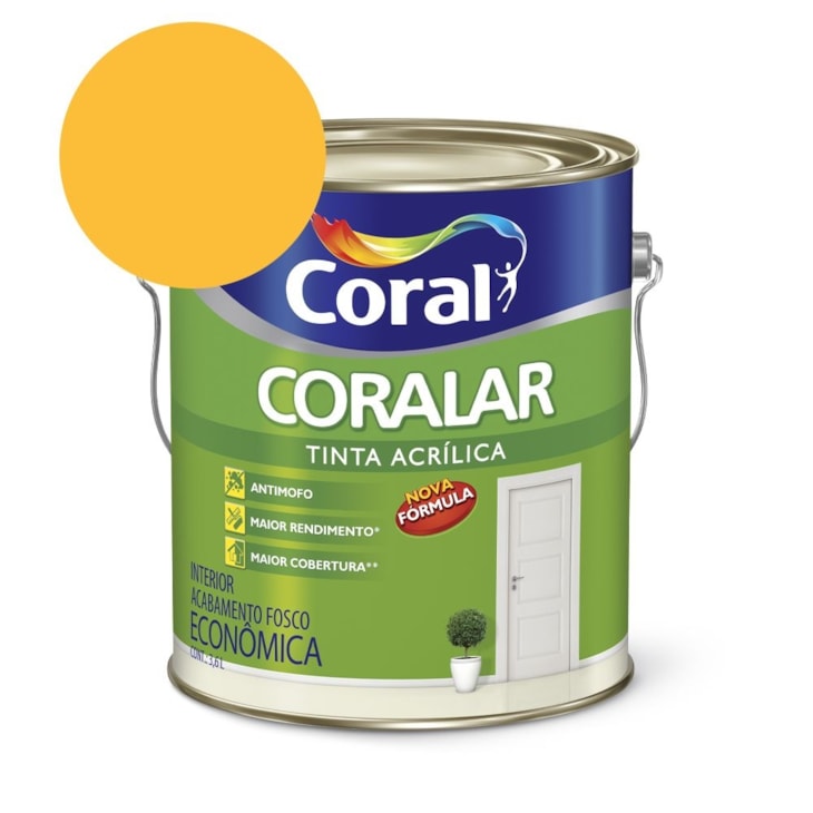 Tinta Acrílica Econômica Coralar Acrílico Fosco Amarelo Frevo 3.6l Coral