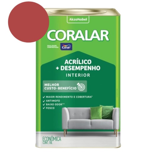 Tinta Acrílica Econômica Coralar Acrílico Fosco Rubi 18l Coral - Imagem principal - b500d265-052a-4ff5-97db-af83211c70fb