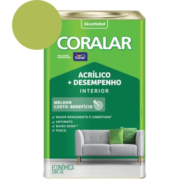 Tinta Acrílica Econômica Coralar Acrílico Fosco Verde Limão 18l Coral