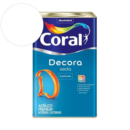 Tinta Acrílica Premium Acetinado Decora Seda Branco Neve Coral 18l - Imagem principal - eb3591d8-d94d-4fd4-8975-4bd480ed90d6