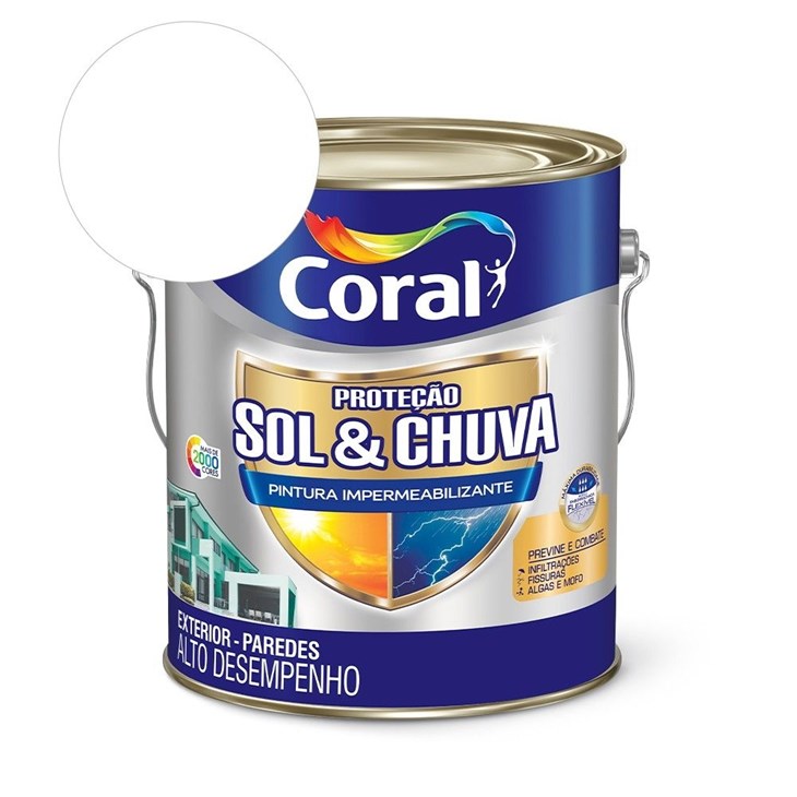 Tinta Acrílica Premium Eggshell Proteção Sol & Chuva Pintura Impermeabilizante Branco 3,6L Coral