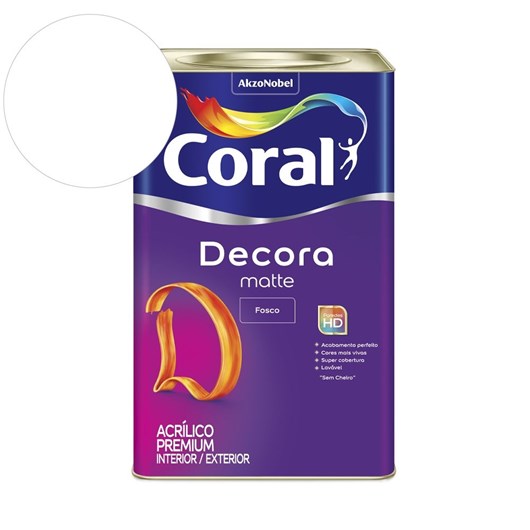 Tinta Acrílica Premium Fosco Decora Matte Branco Neve Coral 18l - Imagem principal - 6bacee52-5414-491a-b269-5b5250d0bbdd