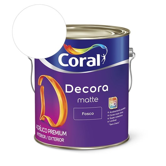 Tinta Acrílica Premium Fosco Decora Matte Branco Neve Coral 3,6l - Imagem principal - 6011792f-e029-41a0-bcdf-e2209fea8b76