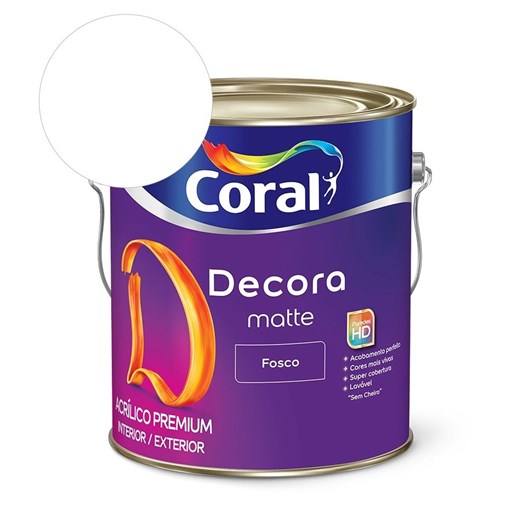 Tinta Acrílica Premium Fosco Decora Matte Branco Neve Coral 3,6l - Imagem principal - 88460f7b-9f17-4374-b49f-1597c6dc404a