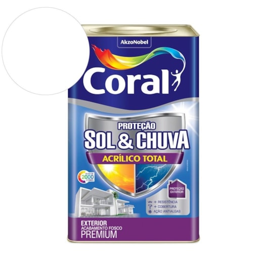 Tinta Acrílica Premium Fosco Proteção Sol & Chuva Acrílico Total Branco Coral 18L - Imagem principal - 3b46b31b-41ea-4c87-8e28-53f398de1233