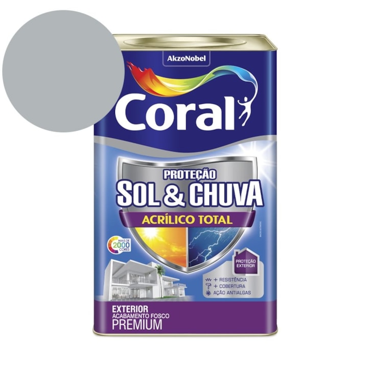 Tinta Acrílica Premium Fosco Proteção Sol & Chuva Acrílico Total Colar Prata 18L Coral