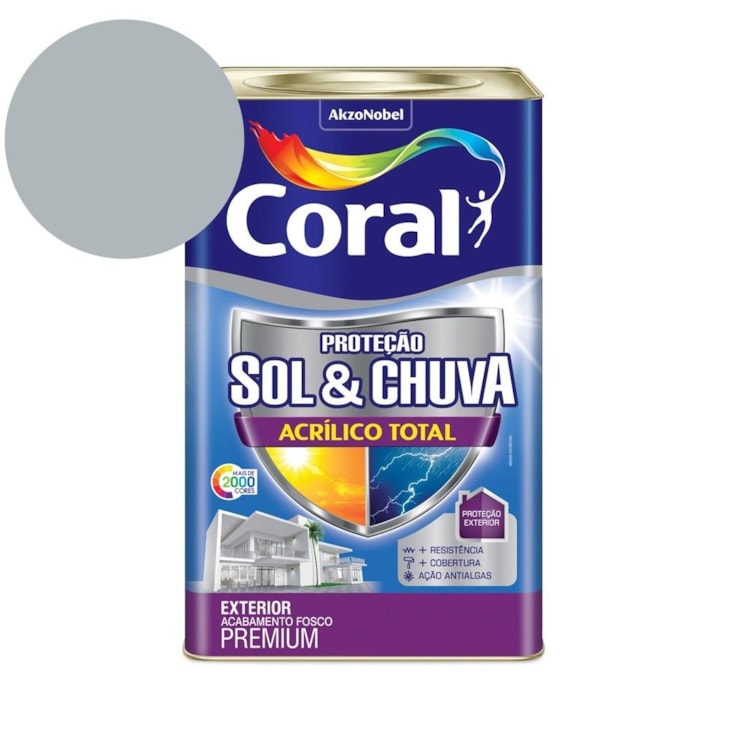 Tinta Acrílica Premium Fosco Proteção Sol & Chuva Acrílico Total Colar Prata 18L Coral