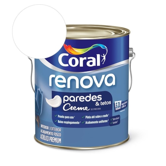 Tinta Acrílica Premium Renova Paredes e Tetos Branco Coral 3,2L - Imagem principal - 6c9f60bc-2fdf-4ca8-9d74-599cb233262c