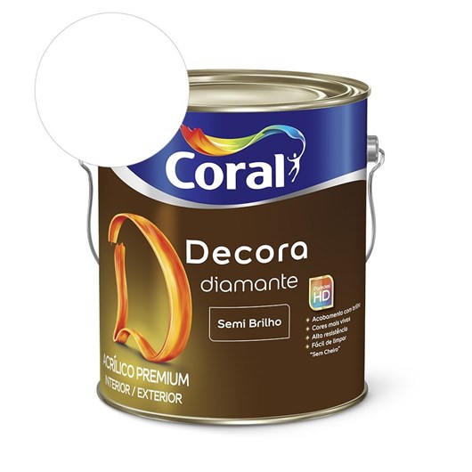 Tinta Acrílica Premium Semi Brilho Decora Diamante Branco Neve Coral 3,6l - Imagem principal - 034d6064-6dce-45f7-bbb6-156e30002f31