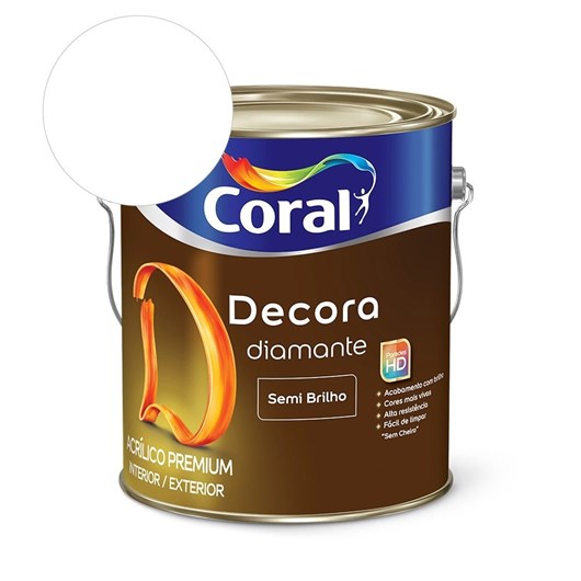 Tinta Acrílica Premium Semi Brilho Decora Diamante Branco Neve Coral 3,6l - Imagem principal - a961b439-6e3b-4cdf-8b34-88fbbb6615ec