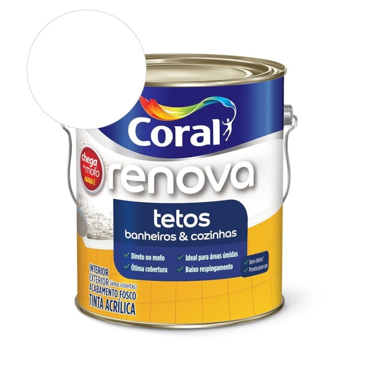 Tinta Acrílica Renova Banheiros E Cozinhas Fosco Branco Coral 3,6L