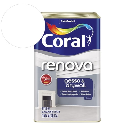 Tinta Acrílica Renova Gesso E Drywall Fosco Branco Coral 18L - Imagem principal - 2a175634-592b-4741-8c29-ec0a3fccb9c2