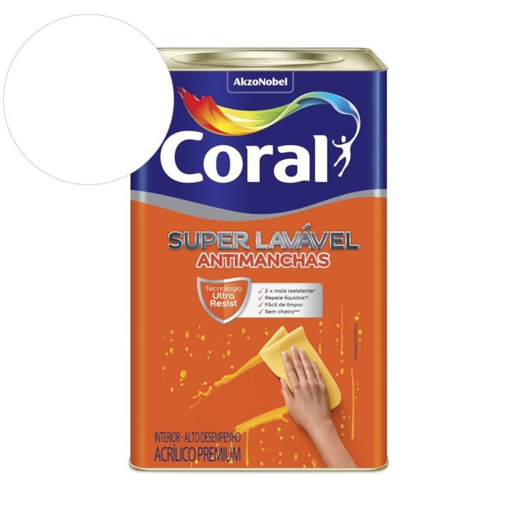 Tinta Acrílica Super Lavavel Eggshell Branco 18l Coral