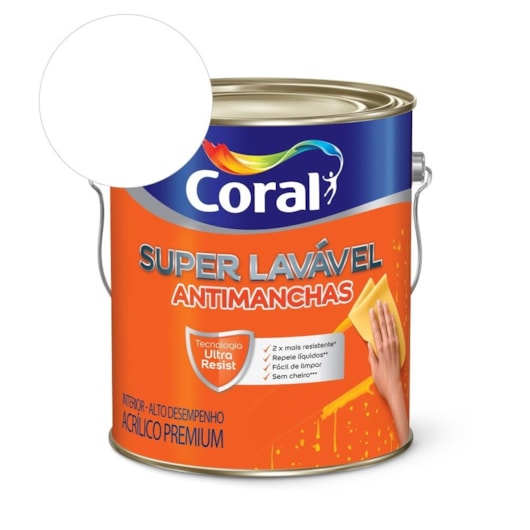 Tinta Acrílica Super Lavável Eggshell Branco Coral 3,6L - Imagem principal - 5796f444-f291-4503-bfed-b77fe6e7f7a1