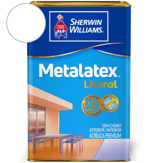 Tinta Metalatex Litoral Acetinado Branco Sherwin Williams 18L - Imagem principal - 5c637f1e-0404-4839-9486-75bdc6d7d6e3