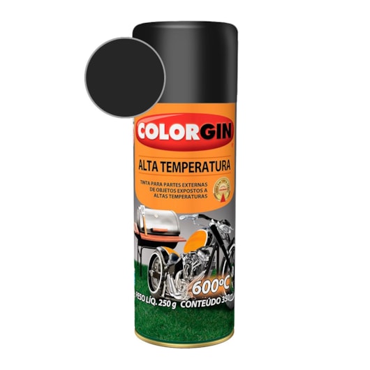 Tinta Spray Alta Temperatura Preto Colorgin  250g - Imagem principal - 0bd1ddde-9afb-4863-b05f-9075093eeb11