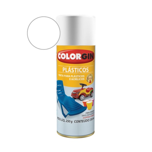 Tinta Spray  Brilhante Plástico Branco Colorgin 250g - Imagem principal - 9a10dae8-8850-48c8-a8d8-ab70ea0d792a