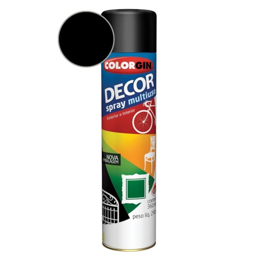 Tinta Spray Decor Preto Brilhante Colorgin 250g - Imagem principal - 2bf3f1f2-f4ff-49f1-bf1a-eafbd4d93276