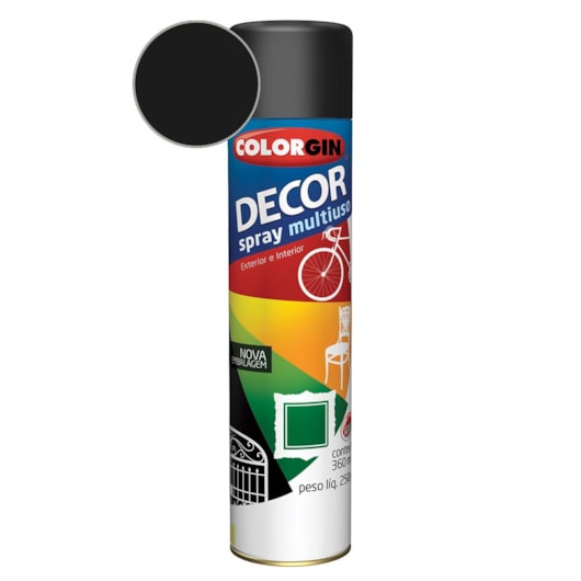Tinta Spray Decor Preto Fosco Colorgin 250g - Imagem principal - 6843edc1-0923-4f57-8740-86de34a1dcd2