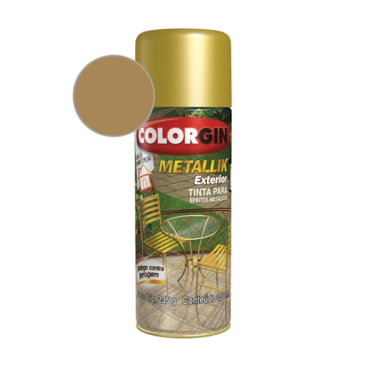 Tinta Spray Externo Metallik Ouro Metalico  Colorgin 235g - Imagem principal - 2a32870a-2964-46d5-8066-2d16b0c9e7e0