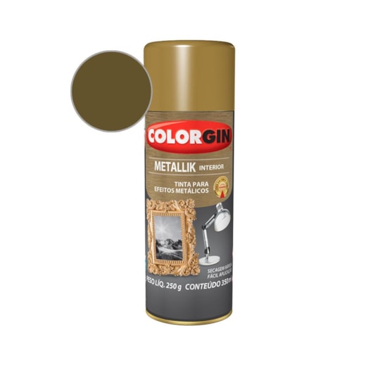 Tinta Spray  Metallik Ouro  Colorgin 250g - Imagem principal - 1c1c3ea4-6da1-4f17-93b9-29322a7bbeb3