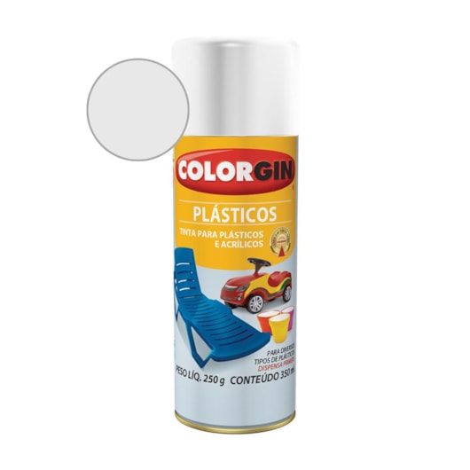 Tinta Spray  Plástico Branco Fosco Colorgin 250g - Imagem principal - 18b946b2-58d6-4b2c-81b2-551aed9497d9