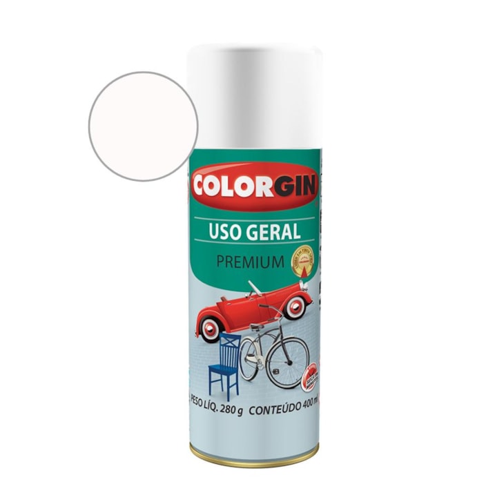 Tinta Spray Premium Uso Geral Branco Intenso Fosco Colorgin 280g