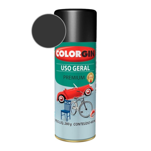 Tinta Spray Uso Geral Premium Metalico Preto Fosco Colorgin 280g - Imagem principal - 60ee4259-d6c4-49c9-93a4-3e90d9b83cc9