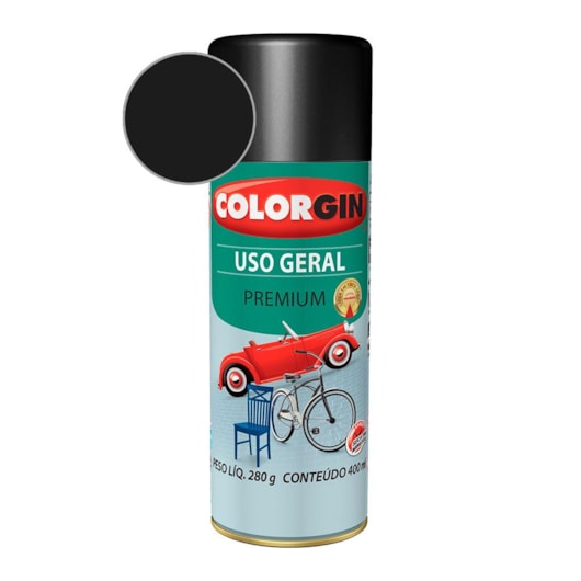 Tinta Spray Uso Geral Premium Metalico Preto Rapido Colorgin 280g - Imagem principal - 280ed15f-b40d-4cc7-9014-ca4ba51326ab