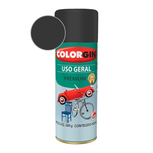 Tinta Spray Uso Geral Premium Metalico Preto Semi Brilho Colorgin 280g - Imagem principal - d43ee79d-1fac-4acd-a314-73203f6525dd